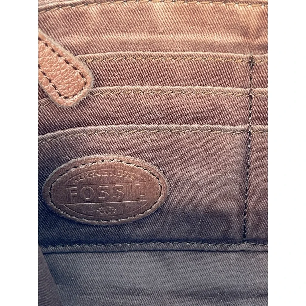 Fossil Brown‎ Leather Crossbody Shoulder Bag Organizer Zip Purse Women